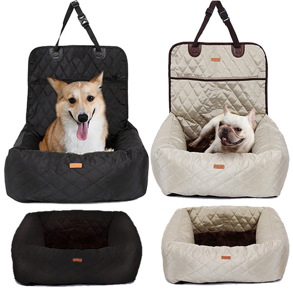 2-in-1 Dog Car Seat & Carrier Bed – Folding Travel Pad with Thick Cushion | Washable & All-Season