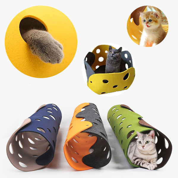 Felt Cat Tunnel Toy – Collapsible Interactive Tube Nest for Kittens & Small Pets