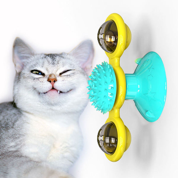 Rotating Cat Windmill Toy – Multi-Function Suction Toy with Catnip & Lights