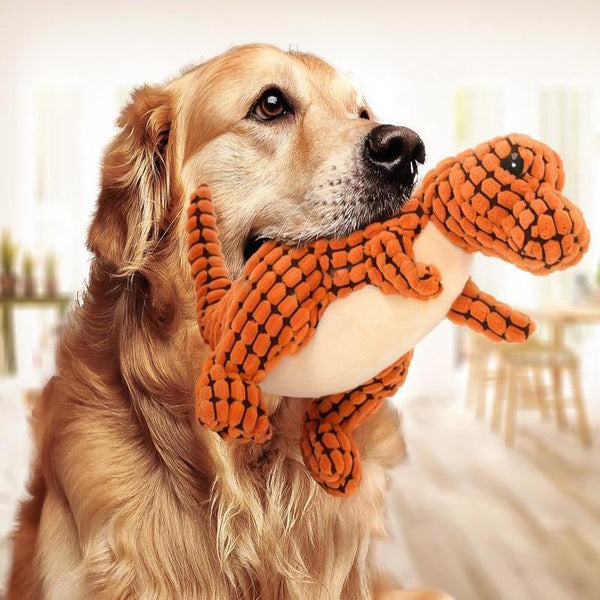 Dinosaur Plush Dog Toy – Squeaky Chew Toy for Large & Small Dogs | Durable & Interactive