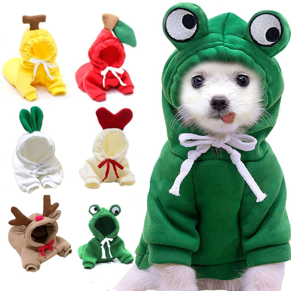 Fruit Hoodie Dog Clothes – Warm Fleece Winter Outfit for Small Pets