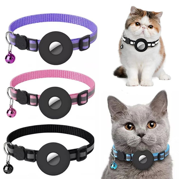 Reflective Dog & Cat AirTag Collar – Waterproof Nylon Tracker Holder for Pets