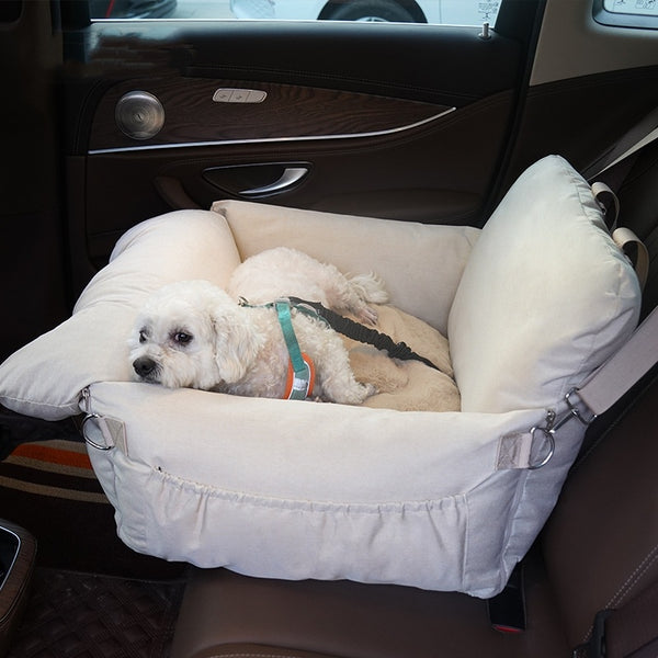 Linen Car Safety Dog Seat – Soft Front Car Bed for Small Pets