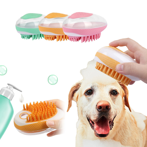 2-in-1 Pet Bath Brush – Soft Silicone Dog & Cat Grooming Massage Comb with Shampoo Dispenser